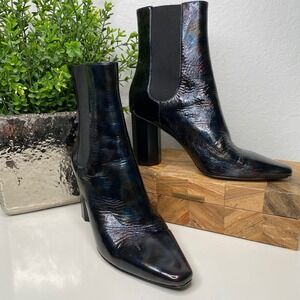 Donald‎ Pliner Laila Booties Iridescent Black Patent Leather Octagonal Heel  7.5